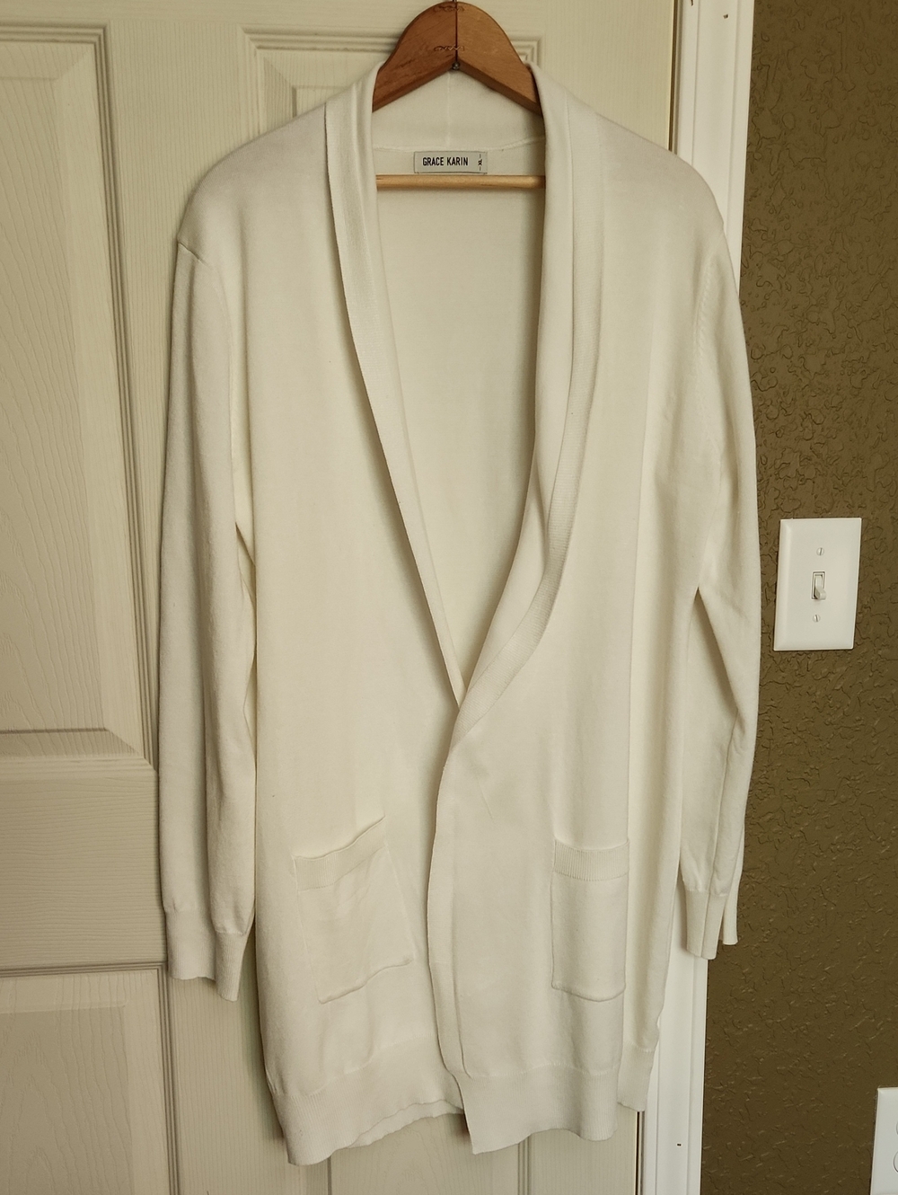 Grace Karin Cream Open-Front Shawl Collar Cardigan